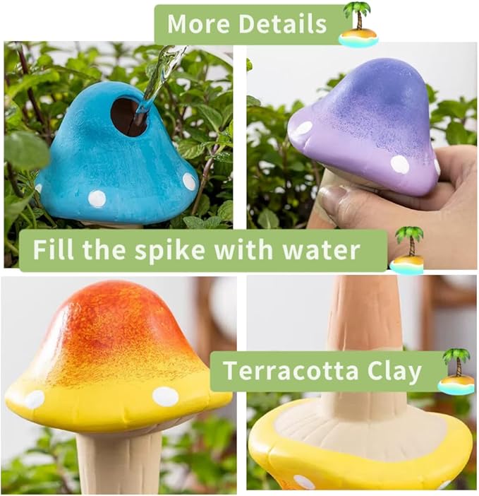 4 Pack Terracotta Watering Spikes, Vacation Self-Watering Planters Insert, Slow Release Watering Devices for Vacation Plant Watering,Mushroom Shape