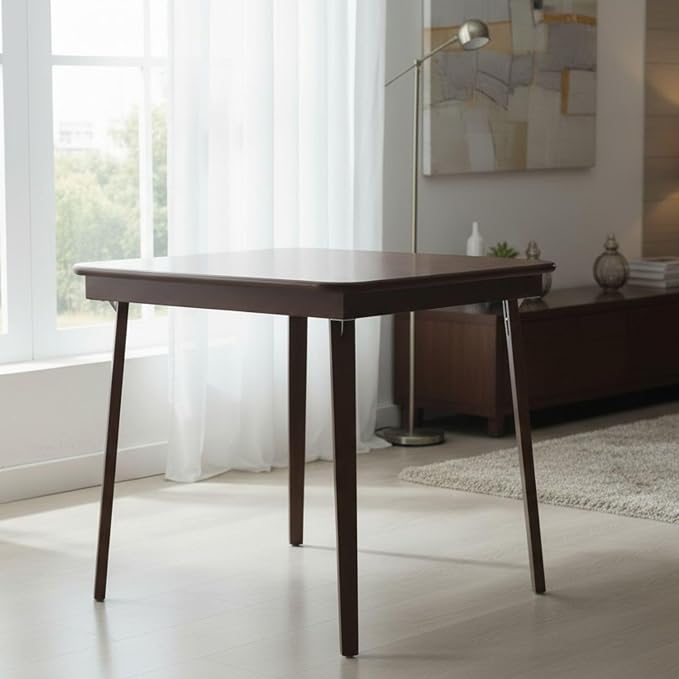 Stakmore Classic Straight Edge Square Folding Card Table 32x32 - No Assembly Wooden Foldable Card Table, Bridge, Board Game, Steel Mechanism, Folding Legs, Space-Saving, Walnut Frame