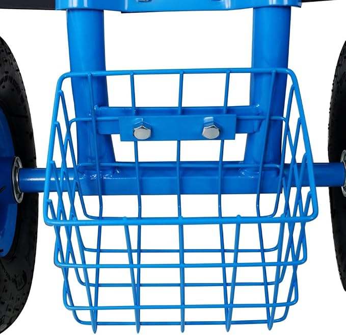Garden Cart Rolling Scooter, Adjustable Height Heavy Duty Scooter, Rolling Garden Cart with 4 Wheels and Extendable Handle, Garden Stool Cart with 360-Degree Seat and Tool Tray Blue
