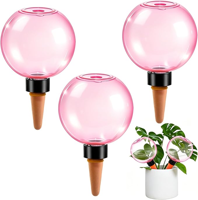 3pcs Large Plant Self Watering Globes, 17.5 oz Plastic Water Bulbs Top Fill, Plant Watering Devices System Slow Release Terracotta, Water Spikes Stakes for Indoor(3pack)
