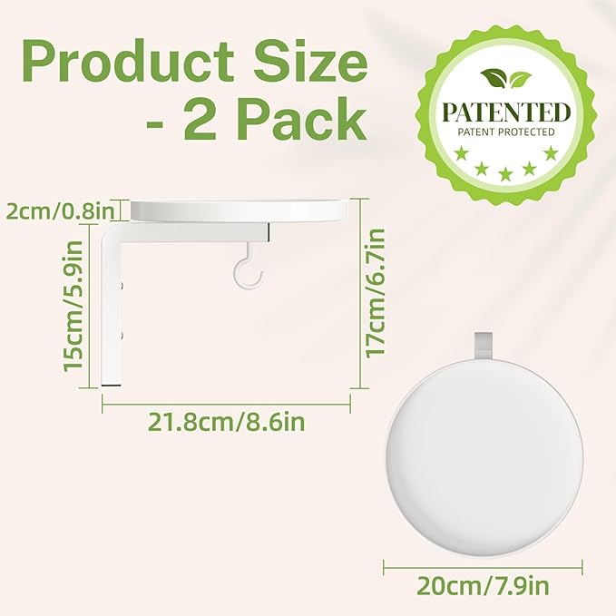 iDavosic.ly Wall Plant Holder Set of 2 for Indoor Outdoor, Metal Hanger with 2 Hooks, Floating Flower Display Stand for Window, Space Saving & Easy to Assemble (Pots/Chains/Plants Not Included), White