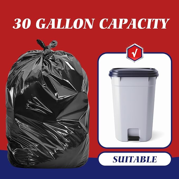 Teivio Black Large Trash Bags 30-33 Gallon 200 Count | Large Multipurpose | Fit 23,25,30,33 gallon Garbage Bin Liner | Kitchen | Lawn And Leaf Bags Outdoor Yard Waste Bag | Workshops Trash