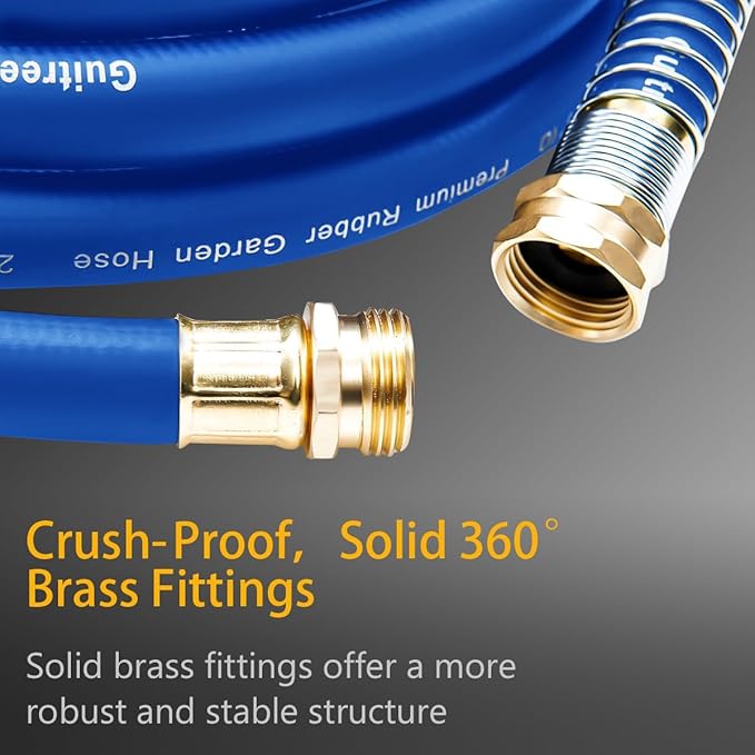 Guitrees 25FT 3/4 Heavy Duty Rubber Garden Hose - 200psi Working, 1000psi Burst - Hot/Cold Water - Five-Layered Braiding for Durability - Versatile for Gardening, Agriculture, Construction(Blue)