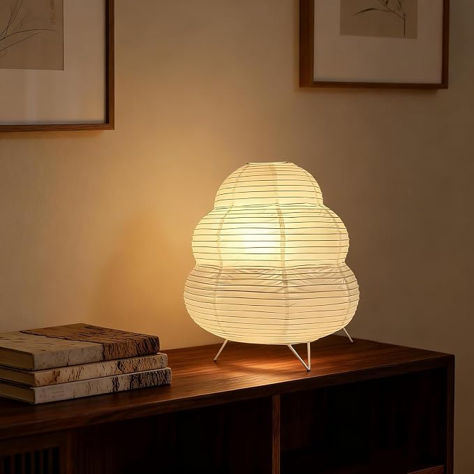 Cute Paper Lamp, Ambient Lighting Lamp, Cozy Accent Side Table Lamp, Small Warm Glow Light for Bedroom Living Room Desk (White, 10inch)