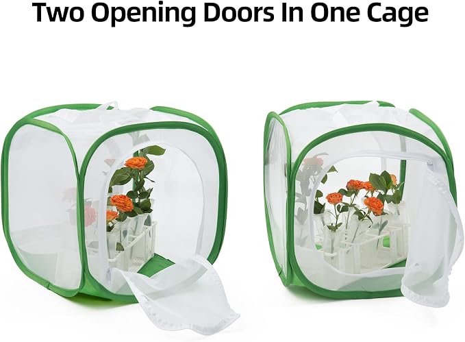 Two Doors Monarch Butterfly Habitat, Insect Mesh Cage, Caterpillar Enclosure Terrarium Pop-up (12 X 12 X 12 Inches)