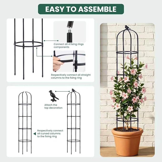 OTOSUNNY 2 Pack Garden Obelisk Trellis for Climbing Plants Outdoor, 6.3 ft Tall Metal Garden Trellis for Roses Clematis Cucumber Vines, Plant Support Tower for Pots Patio Yard, Black