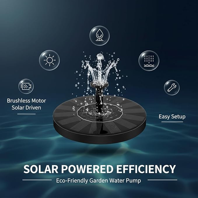 2026 New Solar Fountain for Bird Bath, Floating Mini Solar Water Fountain with 6 Nozzles for Garden, Pond, Pool, and Outdoor (1, 5.1in)