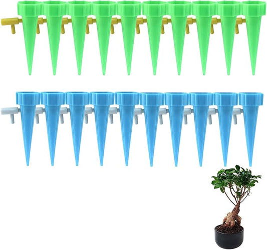 Self Watering Spikes 20pcs–Automatic Plastic Drip Irrigation Devices for Indoor & Outdoor Plants, Adjustable Control Valve for Precise Watering(Blue & Green)