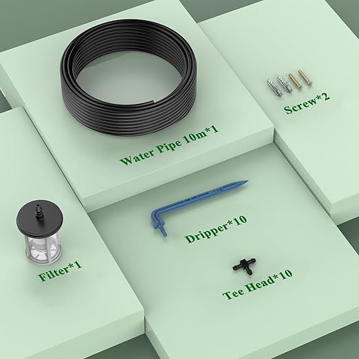 Solar Irrigation System Accessories for Plant Watering Devices Accessories for Potted Plants,Irrigation System Kit Accessories with 10M Hose / 10 Drippers / 10 T-Connectors/Filter