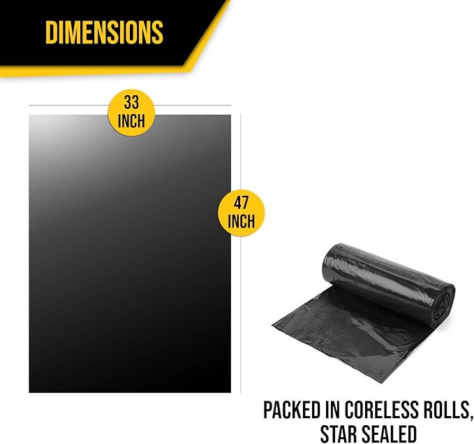 Aluf Plastics 40-45 Gallon 1.5 MIL (eq) Black Heavy Duty Trash Bags - 33" x 47" - Pack of 100 - for Construction, Industrial, Outdoor, & Commercial