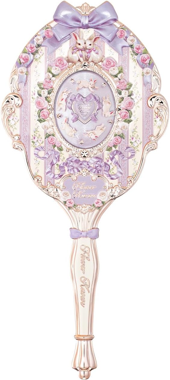 Flower Knows Bunny Garden Collection Hand Mirror,Vintage Portable Handheld Mirror,Fancy & Pretty Princess Mirror with Long Handle,Gift for Girls(Wisteria Purple)