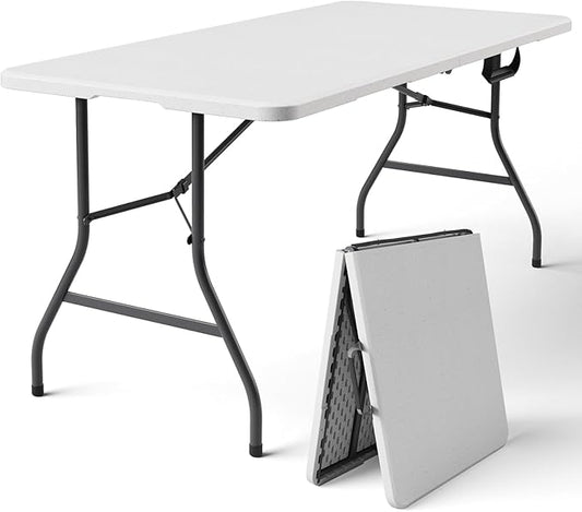 Folding Table, 5ft Portable Foldable Table Picnic Table with Carry Handle Plastic Table, White