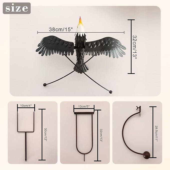 Metal Owl Garden Stake Decor, Iron Kinetic Owl Sculpture, Outdoor Decorative Garden Stakes - Eagle