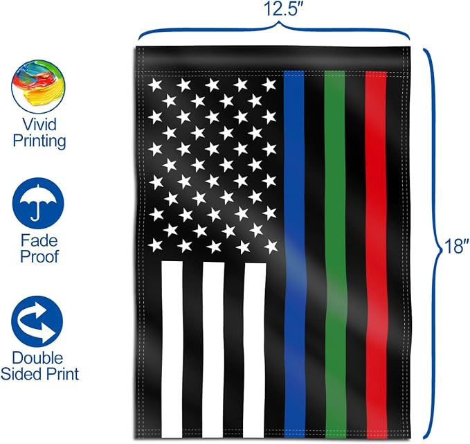 Anley Double Sided Premium Garden Flag, Thin Blue Green and Red Line US National Garden Flags - Weather Proof & Double Stitched - 18 x 12.5 Inch