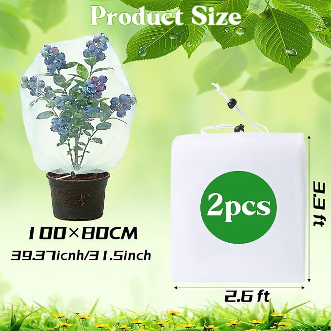 Bird Netting for Garden Protection, 2 Pack Garden Netting Pest Barrier with Drawstring 3.3Ftx2.7Ft Blueberry Bushes Fruit Tree Netting Garden Plant Protection Mesh Covers for Vegetables Bushes Flowers