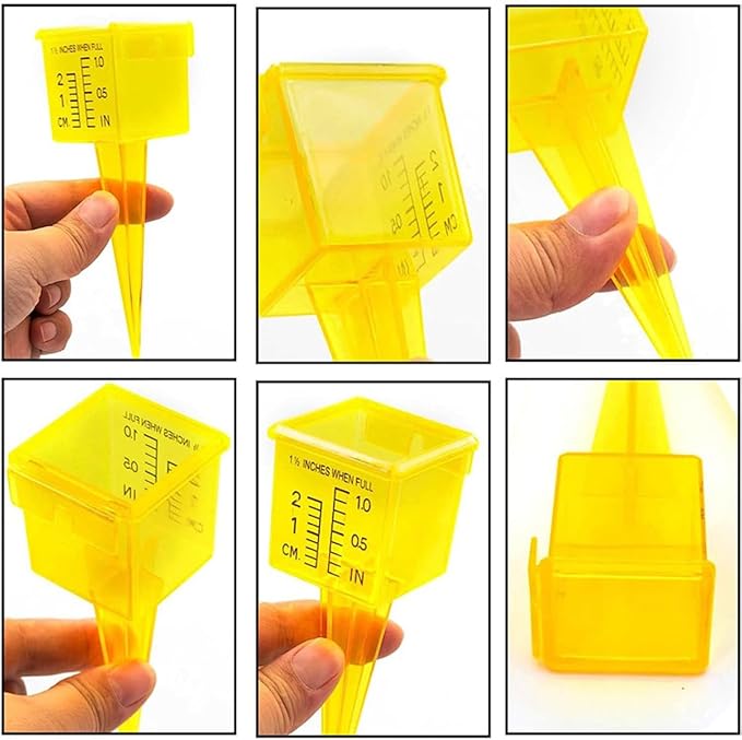 mollensiuer 4Pcs Rain Gauge Outdoor Plastic Sprinkler Gauge Transparent Outdoor Water Measuring Tool Lawn Water Gauge with Wide Mouth for Lawn and Garden Water Measuring Tool, Bright Yellow