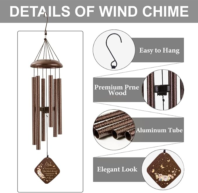 Gifts for Mom from Daughter Son, 32" Bronze Wind Chimes, Best Mom Ever Gift for Mama Mother in Law Mother Birthday Gift