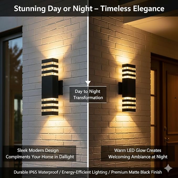 2Pack 15inch LED Square Up & Down Wall Lights,14W Outdoor Wall Light 4000K Day White Aluminum Body Waterproof IP65 LED Exterior Light Fixtures Wall Mount for House Patio Garage Garden.