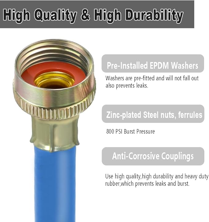 Rubber Washing Machine Y Mixer Hose Connector, Hot and Cold Color Coded, 3/4" Fittings, 1 ft (12") Length 2PACK