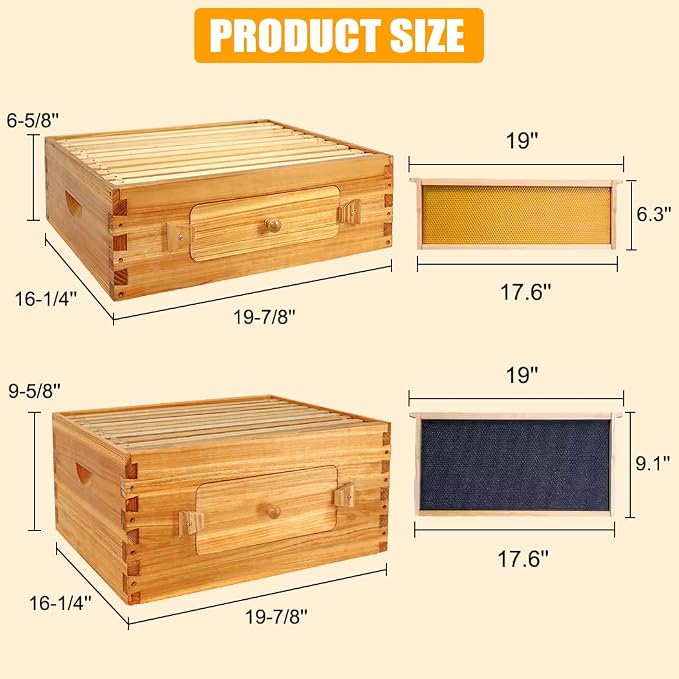 BeeCastle 10-Frame Langstroth Beehive, Beeswaxed Coated Bee Hive Starter Kit for Beekeeping Beginners with Beehive Frame and Waxed Foundation (1 Deep Beehive Box & 1 Medium Beehive Box)