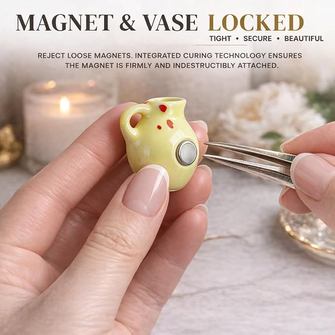 Mini Vase Magnets for Fridge - 10-Pack Mixed Ceramic and Glass Bud Vases - Slam-Proof for Mom, Teachers, Coworkers and Office Decor