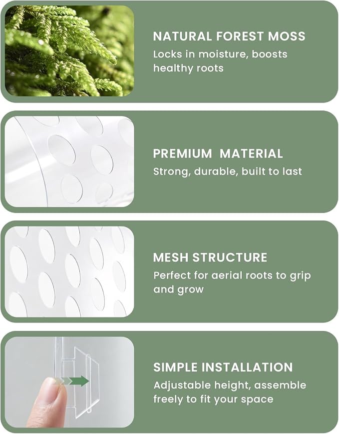 Plastic Moss Pole Kit for Climbing Plants,4Pack 12Inch Stackable Refillable Plant Support with Large Mesh Design,Sphagnum Moss Pole for Monstera Indoor Plants,Complete Set with Garden Ties