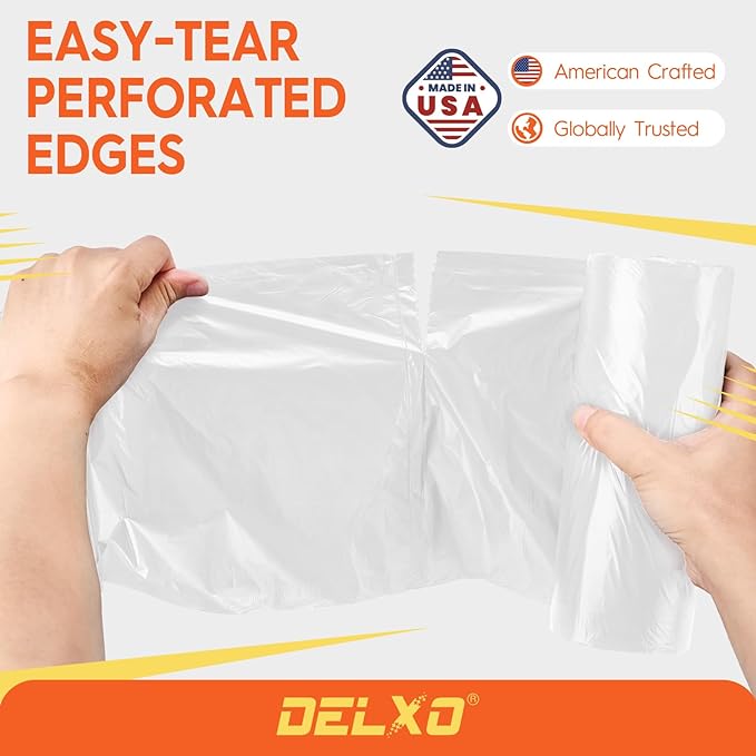 DELXO 30-33 Gallon Trash Bags, 250 Count Light to Medium Large Clear Garbage Bags, Thick Durable and Puncture-Resistant Plastic Bags for Kitchens, Yards & Offices, Made in USA