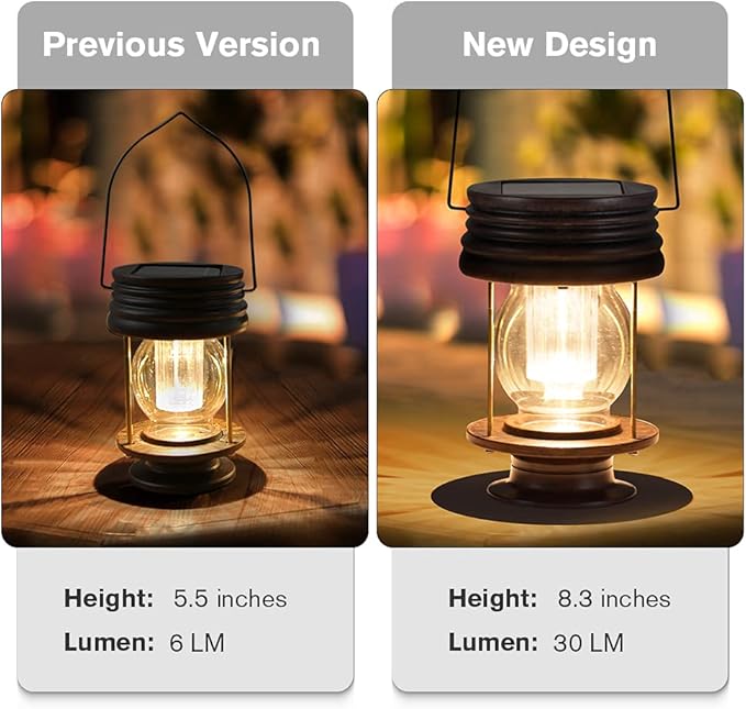 Solar Lanterns Outdoor Patio Decor, 1 Pack Large Hanging Solar Lights Waterproof, 30LM Bright Retro Decorative Table Lamps with Warm Glow for Porch, Yard, Garden, Pathway & Backyard Decoration