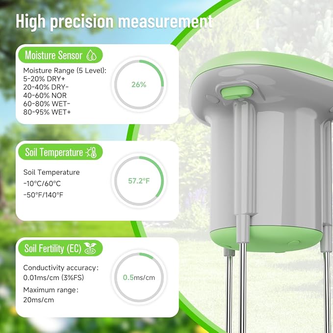 Smart 3-in-1 Soil Moisture/Temperature/Fertility Meter for Garden/Farming/Lawn, Soil Test Kit for Plant, GreenVation Digital Soil Sensor with Tuya/Smart Life APP Push Notification