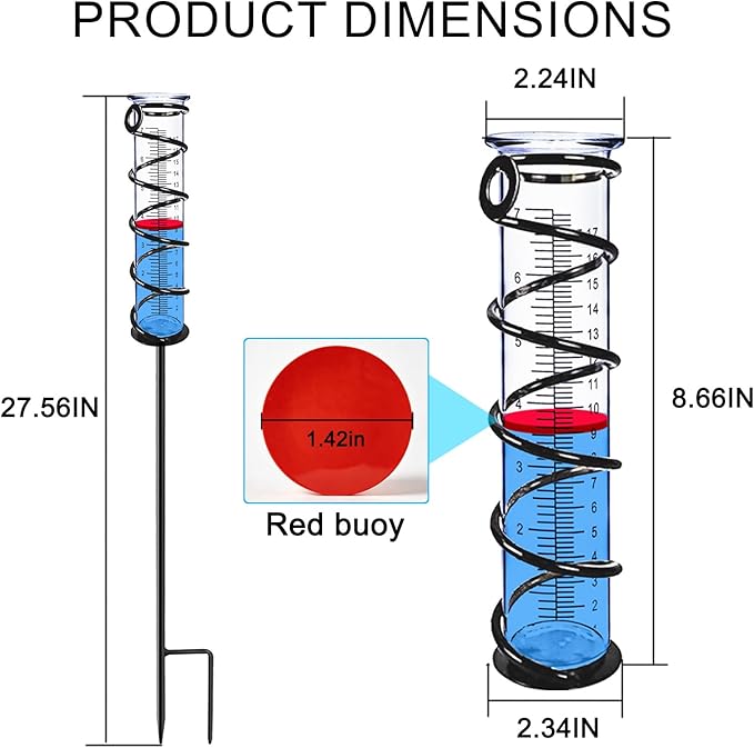 Rain Gauge, Rain Gauge Outdoor, Rain Gauges Outdoors Best Rated for Yard with Stake, Rain Water Meter Measuring with Metal Frame, Decorative for Garden, Deck, Lawn, Landscape