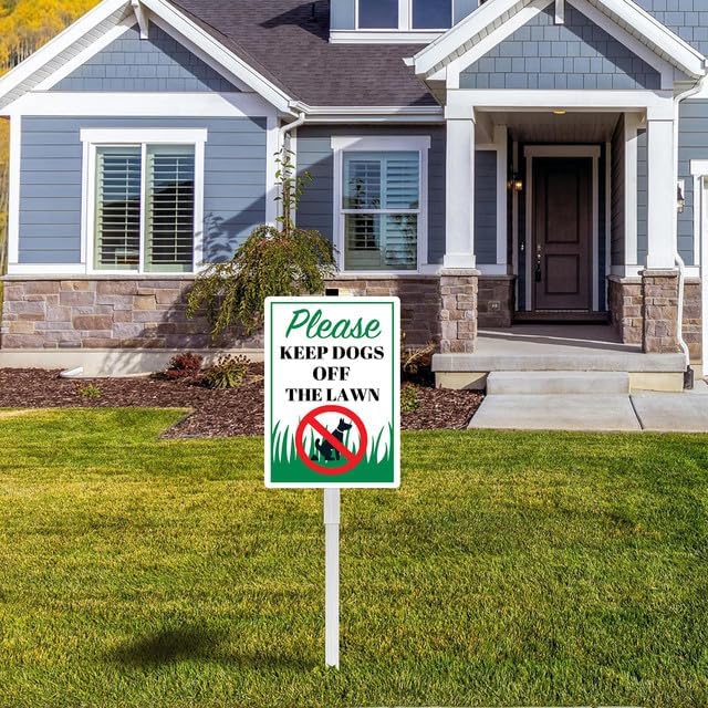 Please Keep Dogs Off The Lawn Yard Sign With Stakes 8x12 inches Rustproof Reflective Aluminum Keep Dogs Off Grass Sign Stand for Home Garden Lawn Outdoor