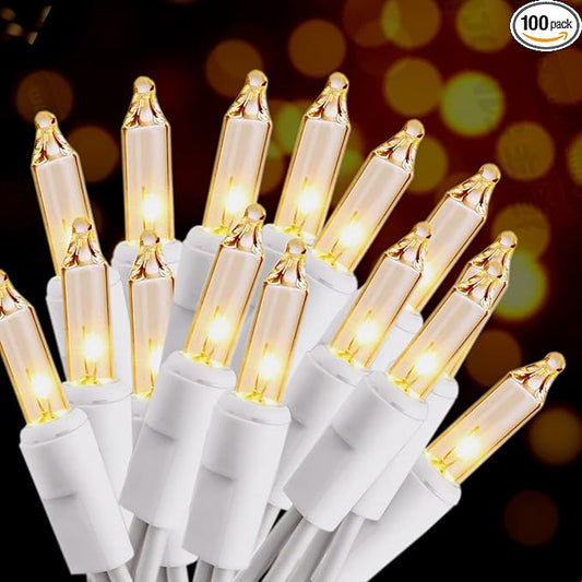 HISHINY Christmas Lights 100 Count Mini Clear Lights 32ft White Wire Christmas Tree String Lights Set for Outdoor Indoor Christmas Decorations Wedding Valentines Day Decor,UL Certified (32feet)