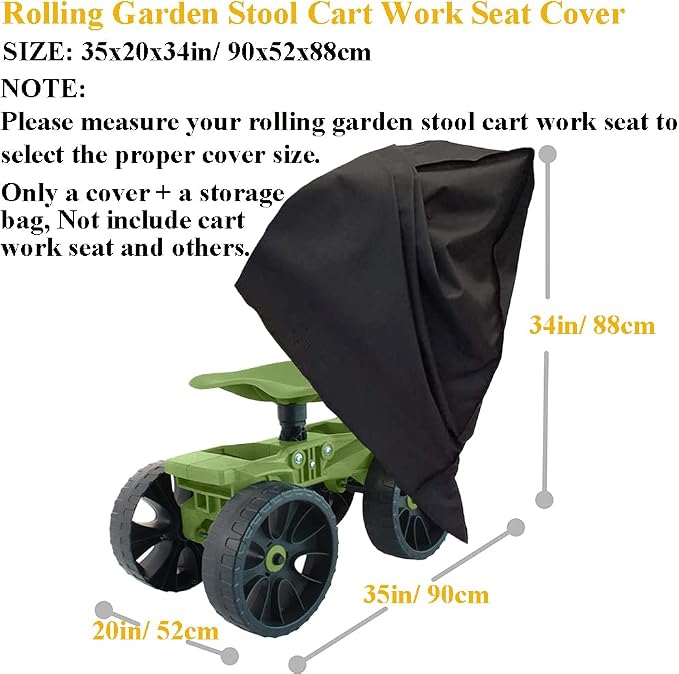 Rolling Garden Stool Cart Work Seat Cover Heavy Duty Waterproof Wagon Scooter Cover Adjustable Extendable Steer Handle Swivel Seat Dust Cover for Outdoors Lawns Yards