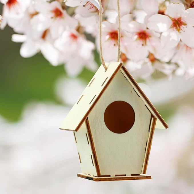 Outus 24 Pcs Wooden DIY Birdhouse Kits for Kids to Build, 4 Shapes Birdhouse Kit Wooden Unfinished with Butterfly Sticker for Boy Girl Arts Crafts(Vintage)