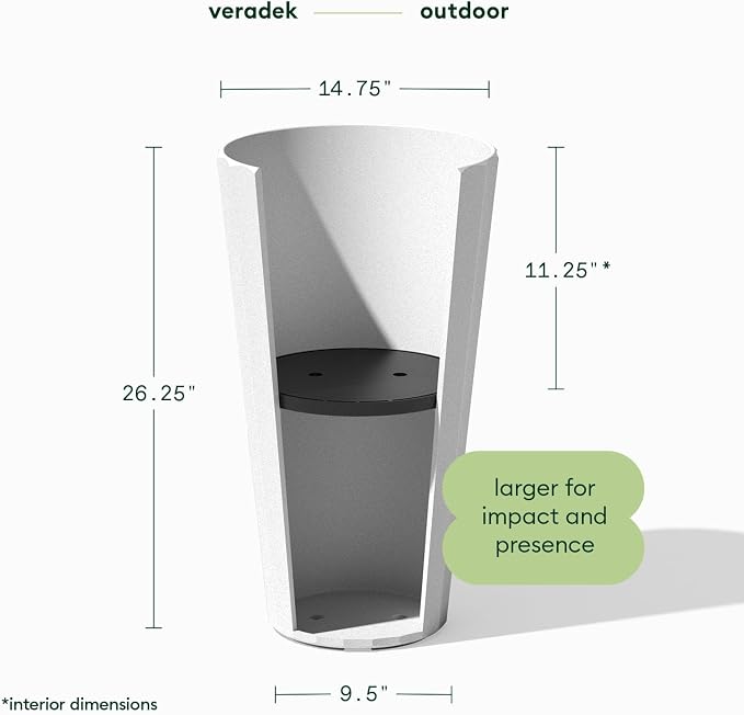 Veradek Column Series 26" Tall Outdoor Planter for Porch & Patio | Durable Plastic-Stone Material w/Shelf | Modern Décor for Plants & Flowers