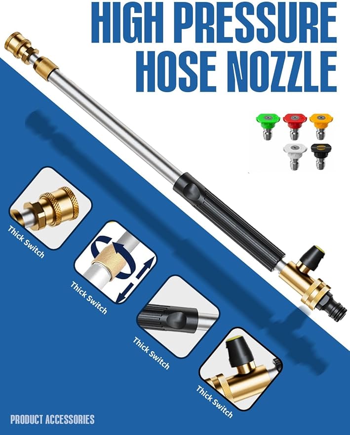 Upgraded Jet Nozzle Power Washer Wand Hose Nozzle, Adjustable Hydro Nozzle Wands 18-33 inch, Jet High Pressure Water Hose Sprayer with 5 Tips for Garden, Patio, Floor & Car, Black