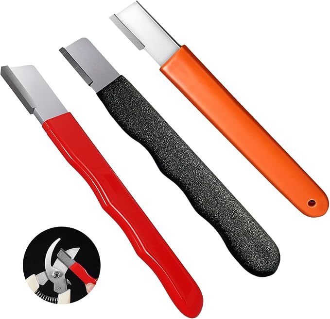3 Pcs Garden Tool Blade Sharpener, Pocket Blade Sharpener for Garden Pruner/Pocket Knives, Orange+Black+Red
