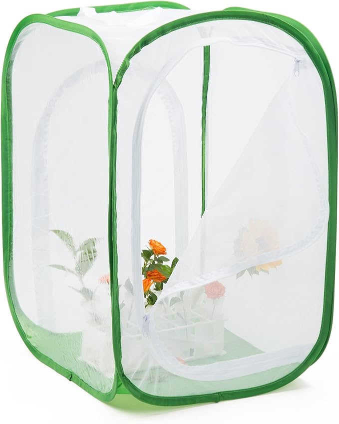 Two Doors Large Monarch Butterfly Habitat, Insect Mesh Cage, Caterpillar Enclosure Terrarium Pop-up (24 x 24 x 36 inches)