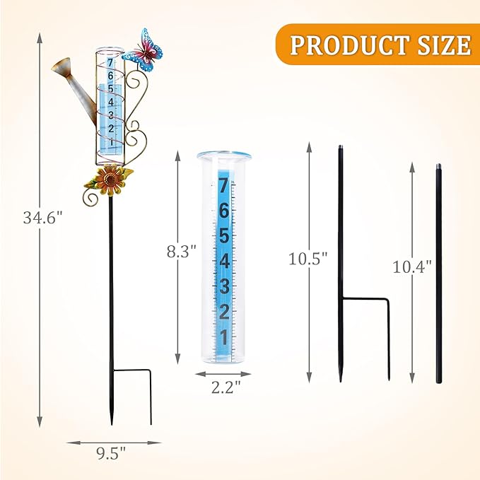 WONDER GARDEN Rain Gauge Outdoor, Decorative Kettle-Shape Rain Gauges Outdoors Best Rated, Freeze Proof Glass Water Rain Measure Gauge with Butterfly for Yard Patio Lawn Decor