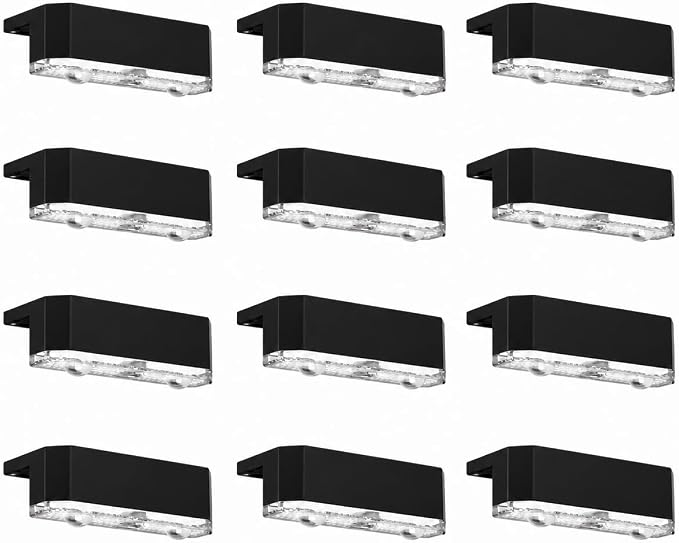Peasur 12 Pack Solar Fence Lights Outdoor, Deck Light Solar Powered, IP65 Waterproof Led Riling Solar Lights for Outside Step Yard, Cool White