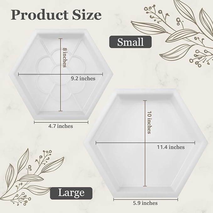 2 Size Hexagon Stepping Stone Mold, 9" & 11.4" Reusable Cement Molds for Concrete, Plastic Concrete Molds for Walkways, Pavement and Garden