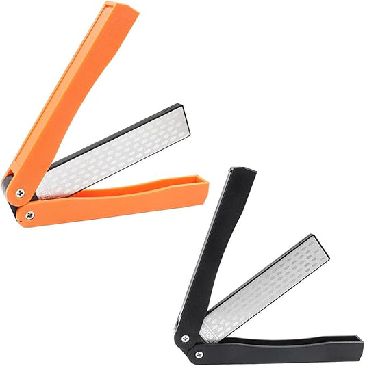 2 Pack Double-Sided Diamond Knife Sharpener Portable Folding Pocket Sharpening Stone 400/600 Grit for Garden Tools, Kitchen Knives, Outdoor Camping