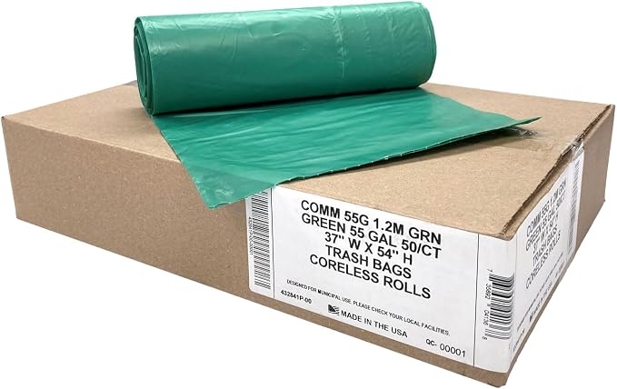 Ultrasac Heavy Duty 55 Gallon Green Trash Bags - (Value 50 Pack) - 1.5 MIL equivalent Industrial Strength Plastic 37" x 54" for 50-55 Gal Cans -Fits Toter, Rubbermaid Brute, Carlislie Bronco etc.