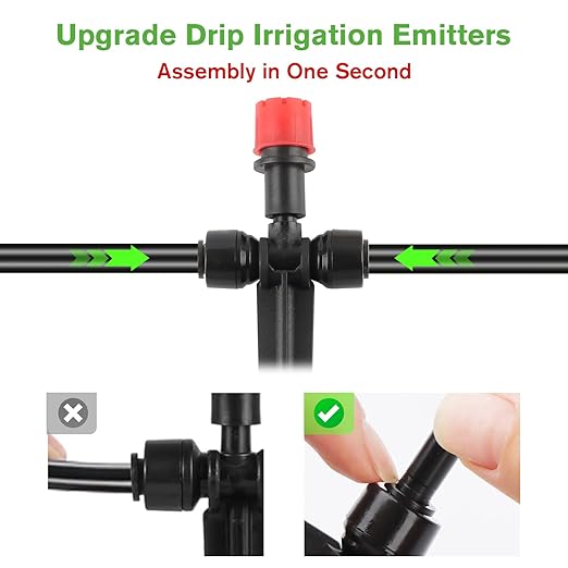 Kalolary 30 Pcs Drip Irrigation Emitters, Adjustable Water Drippers Emitters for 1/4" Tubing, Push-to-Fit Drip Emitters with Stake, Irrigation Dripper Sprinkler for Drip Irrigation System(Red)