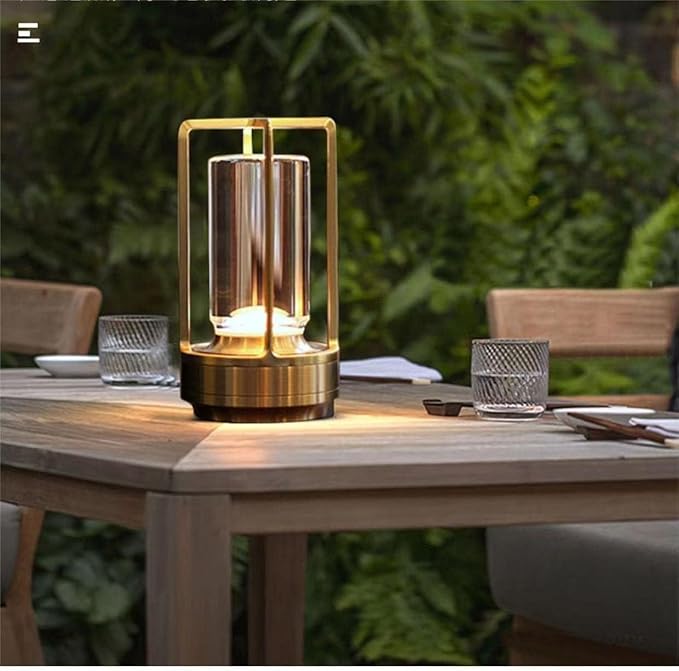 HAPYGI Portable Metal Table Lamp for Indoor/Outdoor,Rechargeable Cordless LED Lamp, 3-Colour Infinitely Dimming Battery Powered Small Desk Lamp, Restaurant/Bedroom/Bar/Coffee/Camping Light (Gold)