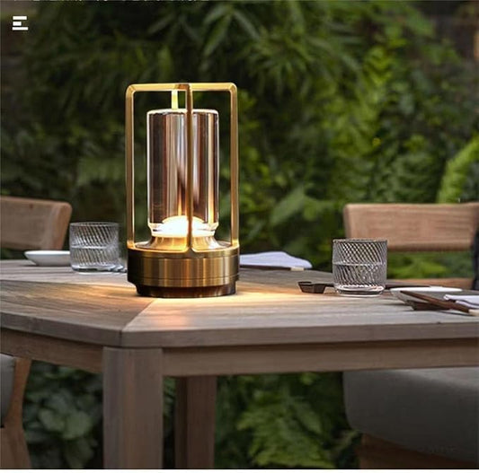 HAPYGI Portable Metal Table Lamp for Indoor/Outdoor,Rechargeable Cordless LED Lamp, 3-Colour Infinitely Dimming Battery Powered Small Desk Lamp, Restaurant/Bedroom/Bar/Coffee/Camping Light (Gold)