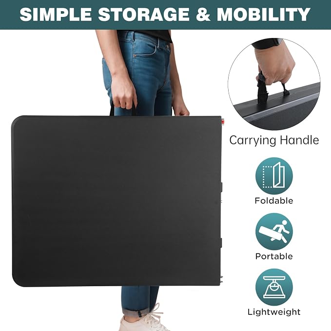 FDW 6 Foot Outdoor Dining Table, Foldable Portable Rectangular Plastic Folding Table with Built in Carrying Handle for Party and Wedding Use, Black