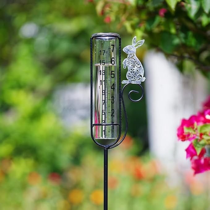 Stargarden Rain Gauge Outdoor, Rabbit Rain Gauge with Metal Stake, Decorative Rain Measure Tool for Lawn, Garden, Outdoor
