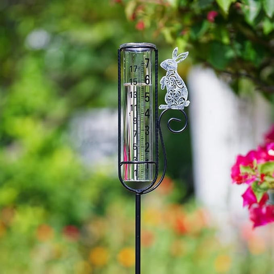 Stargarden Rain Gauge Outdoor, Rabbit Rain Gauge with Metal Stake, Decorative Rain Measure Tool for Lawn, Garden, Outdoor