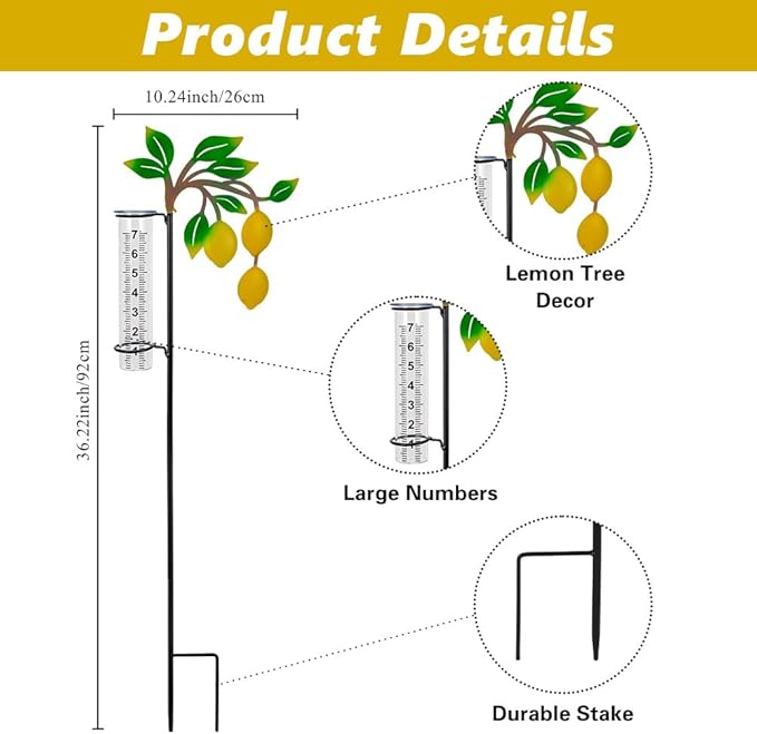Rain Gauge with 7-Inch Tube, Unique Rain Gauge Outdoor, Decorative Rain Water Gauge for Garden, Yard, Lawn